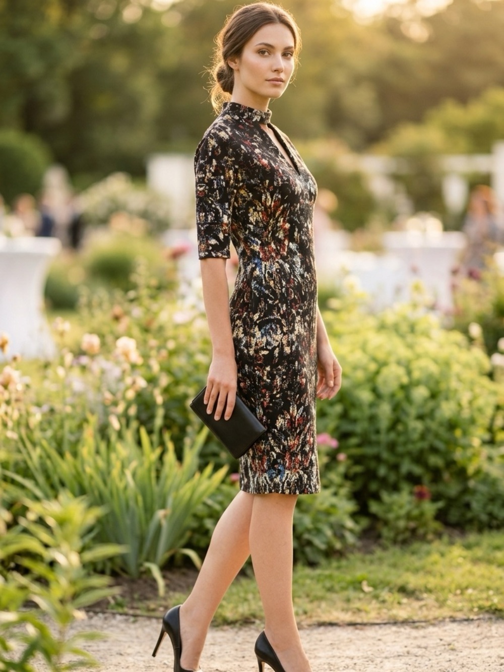 NWT MELANIE LYNE women's mock-neck keyhole dress abstract print size 10